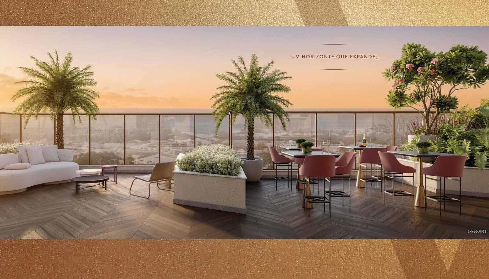 Sky Lounge no rooftop do WE Barra by Living ao entardecer